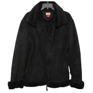 Black Faux Suede Winter Coat w Fur Like Lining sz  XL